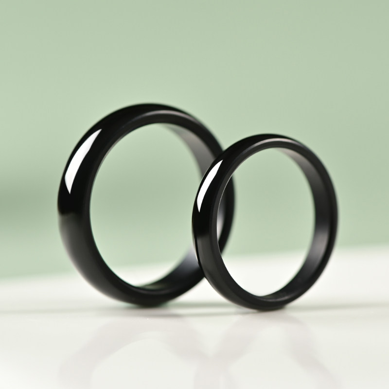 和田玉戒指墨玉简约素圈复古玉石指环男女款玉扳指情侣对戒冷淡风