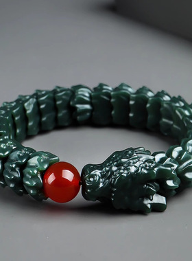 新款正品新疆和田玉籽料手链男女款青玉盘龙塔青玉石手串生日礼物