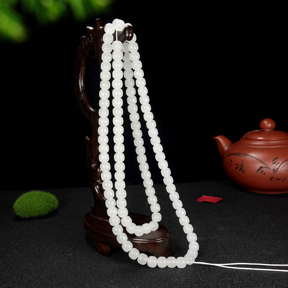 保真天然正品和田玉羊脂白老型珠108颗佛珠挂链玉项链多圈口手串
