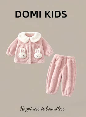 女童睡衣套装秋冬款2025新款婴儿棉服冬季宝宝加绒加厚儿童家居服