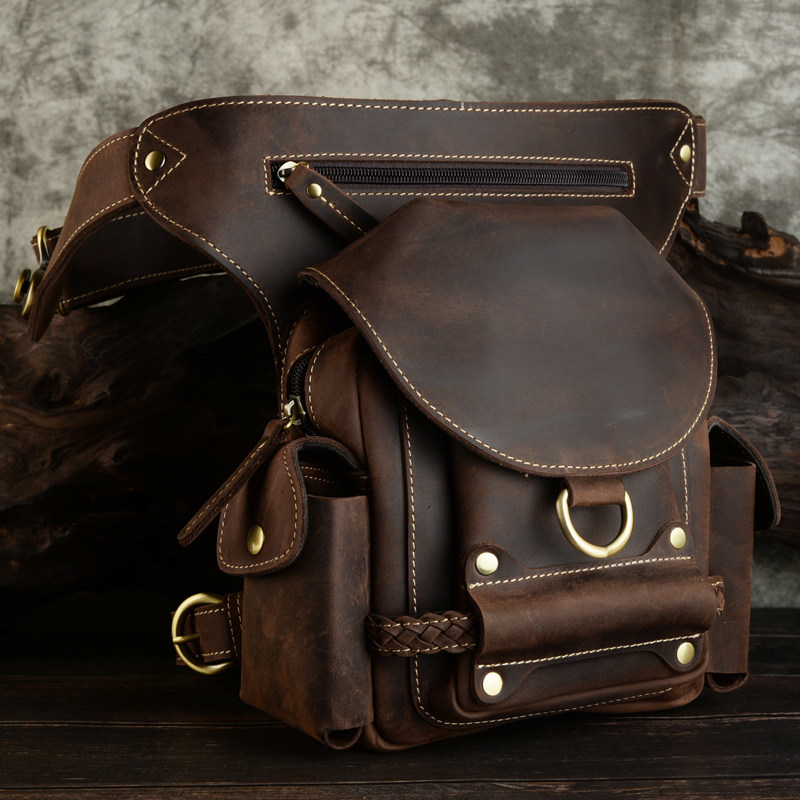 复古疯马皮腰包头层牛皮机车腰包户外旅行腰跨包真皮骑行腿包耐磨,箱包皮具/热销女包/男包,男士包袋,淘宝优惠券,粉丝福利购,淘宝优惠卷