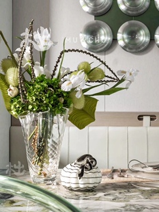 现代轻奢花瓣镂空玻璃石纹进口Lsa花瓶唯美高端会所酒店摆件样板