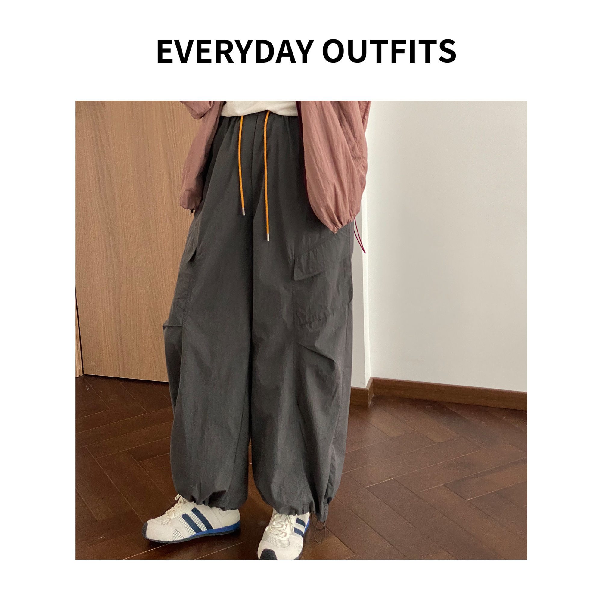 XH-RIDA· 抽绳撞色工装裤5E22休闲百搭复古宽松夏季 X6723-1