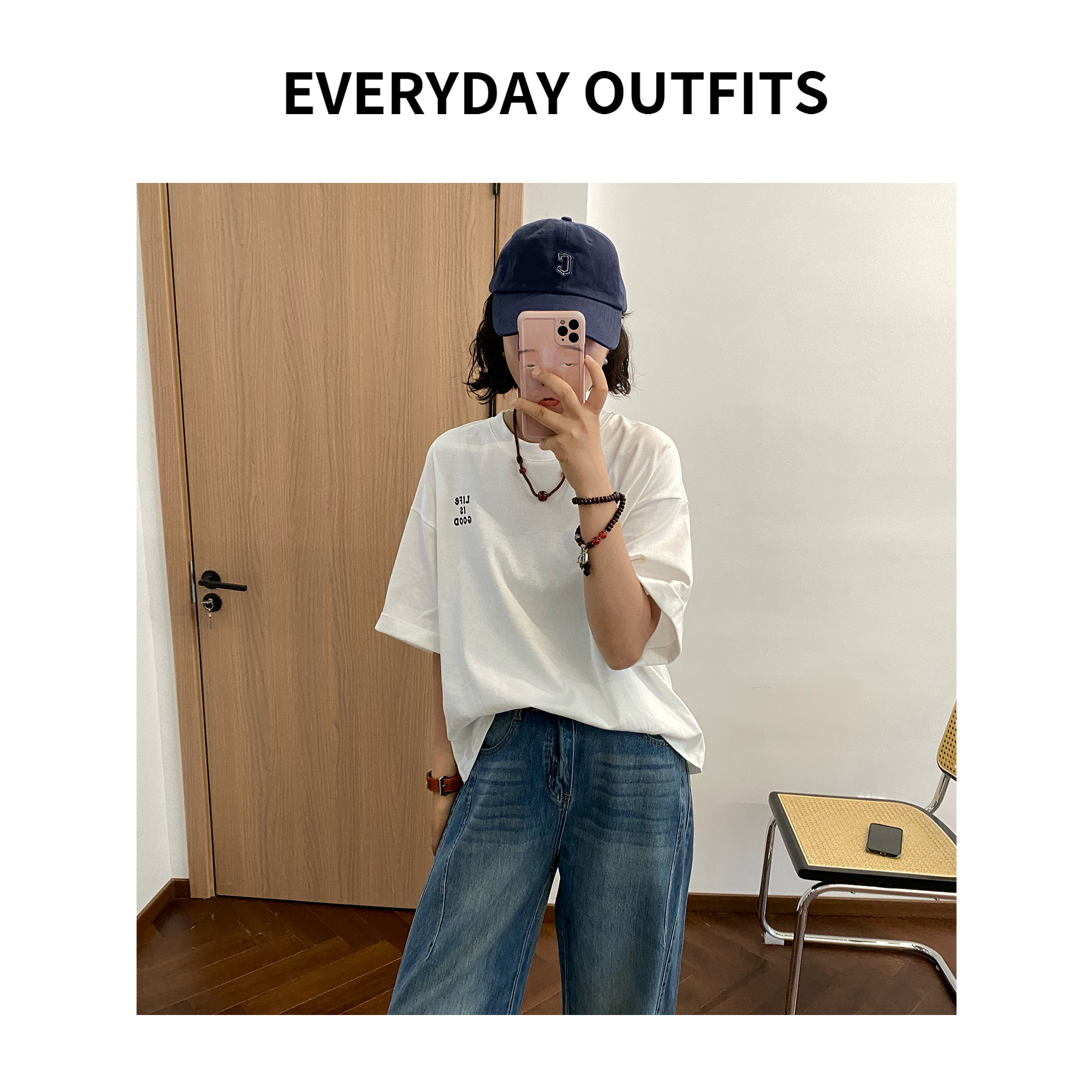 RIDA· Good·卷边T恤5E15休闲百搭夏季宽松设计感 T25136