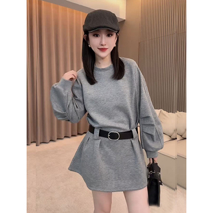 韩版 百搭收腰显瘦小个子连衣裙 设计感简约休闲卫衣裙2025秋冬新款