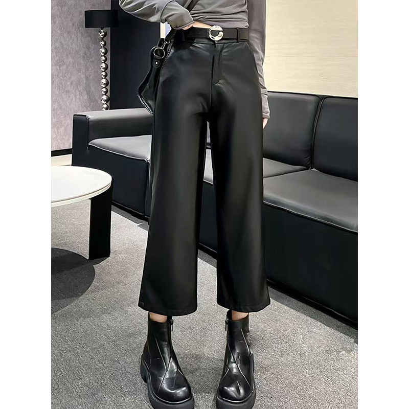 韩版高级感休闲百搭九分皮裤女2025秋冬新款高腰显瘦小个子直筒裤,女装/女士精品,休闲裤,淘宝优惠券,粉丝福利购,淘宝优惠卷