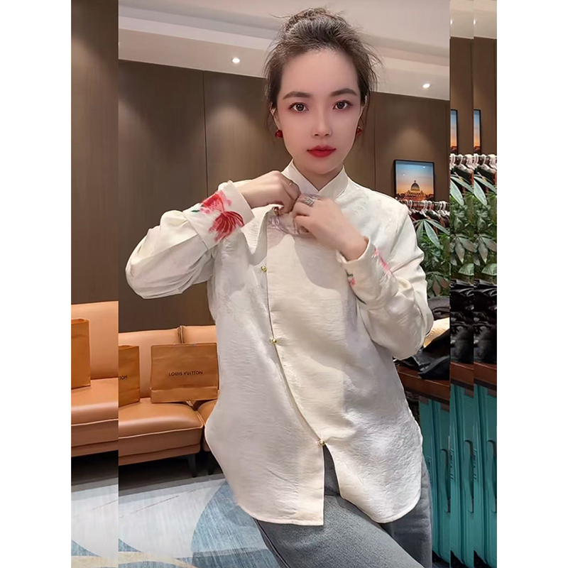 修身新中式开衫长袖刺绣衬衫气质