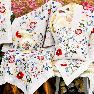 田园风彩色立体花瓣刺绣花草长方形欧式桌旗多用巾茶几餐桌布布艺
