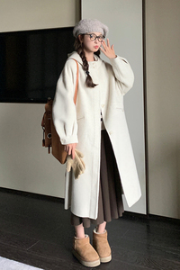 双面毛呢大衣女2025秋连帽韩系赫本风学生气质小个子呢子斗篷外套图片