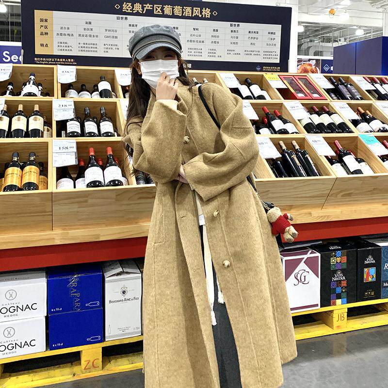 立领宽松双面羊绒大衣女2024冬新款高级收腰过膝中长韩系毛呢外套,女装毛呢外套,昱儿e优优