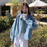 韩系独特好看蓝色短款夹克外套女春秋2025新款超火高级感小众上衣，女装短外套，昱儿e优优