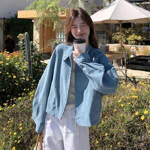 韩系独特好看蓝色短款夹克外套女春秋2025新款超火高级感小众上衣图片