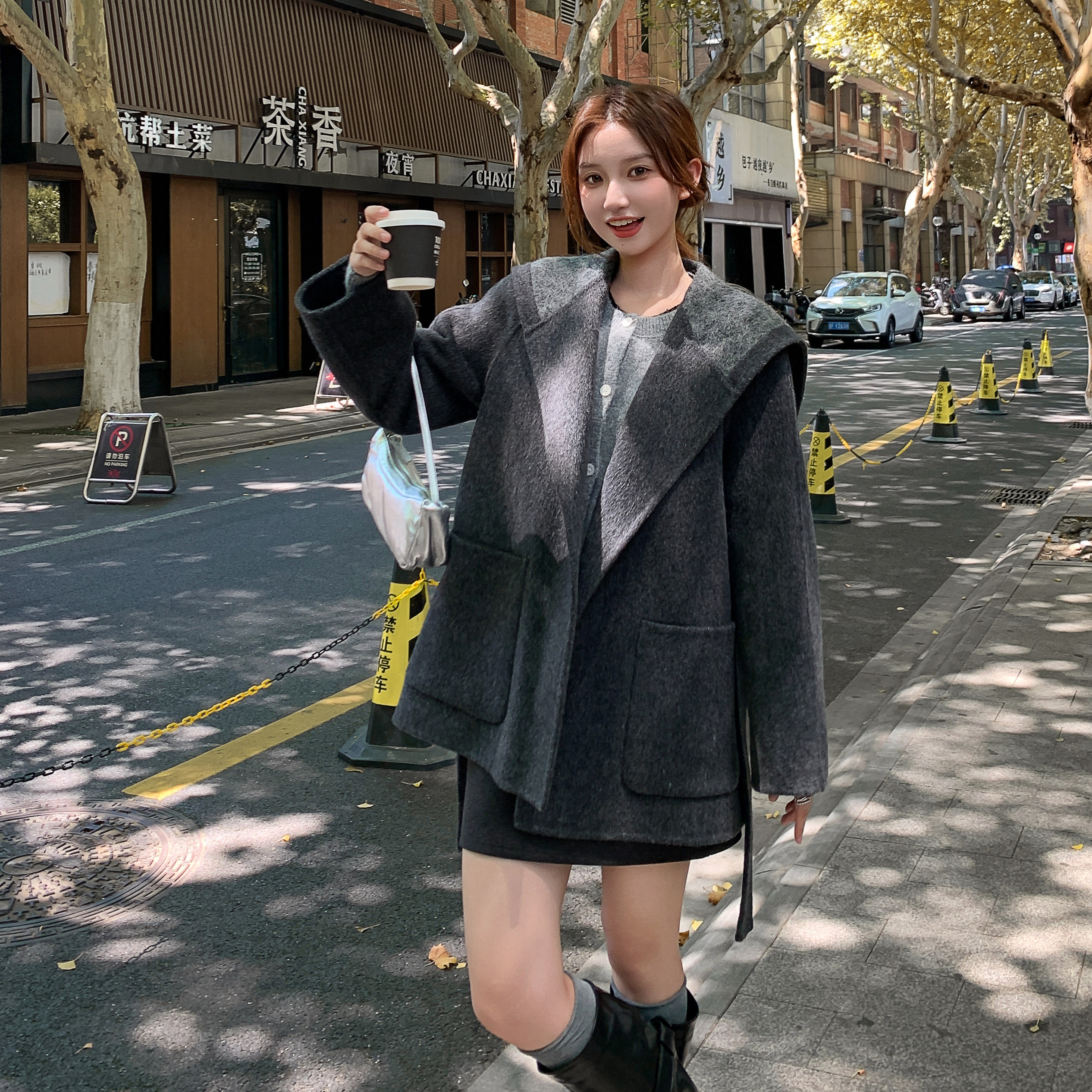 新品现货带腰带大翻领双面羊绒大衣浙宝B121-货号2577-p265-K388,女装毛呢外套,昱儿e优优