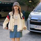 美式学院风短款白色棒球服外套女春秋超火好看高级感小众夹克上衣，女装短外套，昱儿e优优
