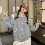 韩版时尚灰色棒球服外套女2025春秋季新款美式宽松显瘦设计感上衣，女装短外套，昱儿e优优