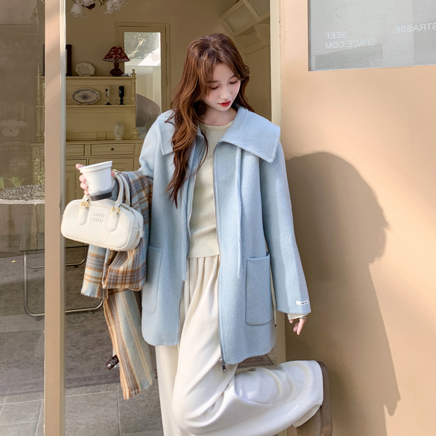 新品现货韩版大翻领双面羊绒大衣浙宝B121-货号2561-p245-K358,女装毛呢外套,昱儿e优优