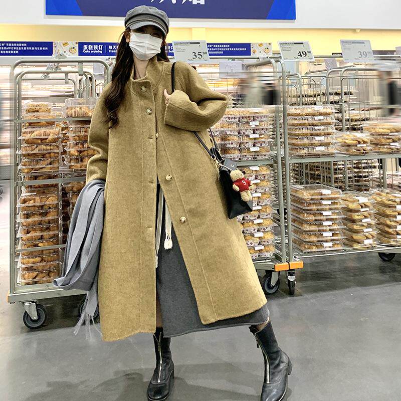 立领宽松双面羊绒大衣女2024冬新款高级收腰过膝中长韩系毛呢外套,女装毛呢外套,昱儿e优优