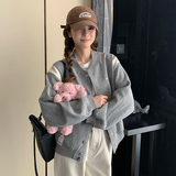 韩版时尚灰色棒球服外套女2025春秋季新款美式宽松显瘦设计感上衣，女装短外套，昱儿e优优