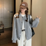 韩版时尚灰色棒球服外套女2025春秋季新款美式宽松显瘦设计感上衣，女装短外套，昱儿e优优