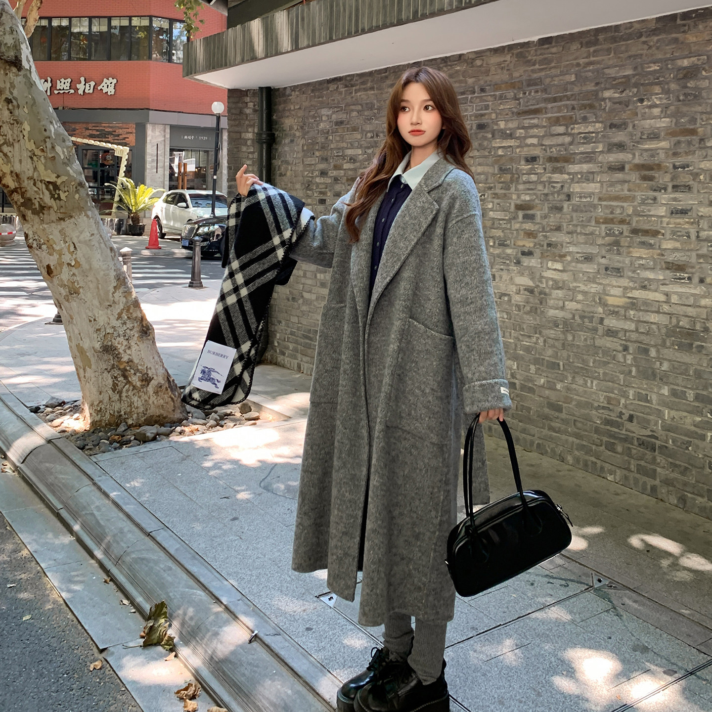 新品现货韩版带腰带双面羊绒大衣浙宝B121-货号2576-p305-K458,女装毛呢外套,昱儿e优优