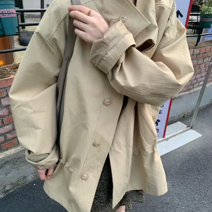 tinro 早秋上新简约休闲翻领宽松中长款单排扣风衣YS2T25