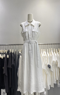 24号现货～春季女装新款亚麻无袖方领两口袋时尚气质连衣裙72311