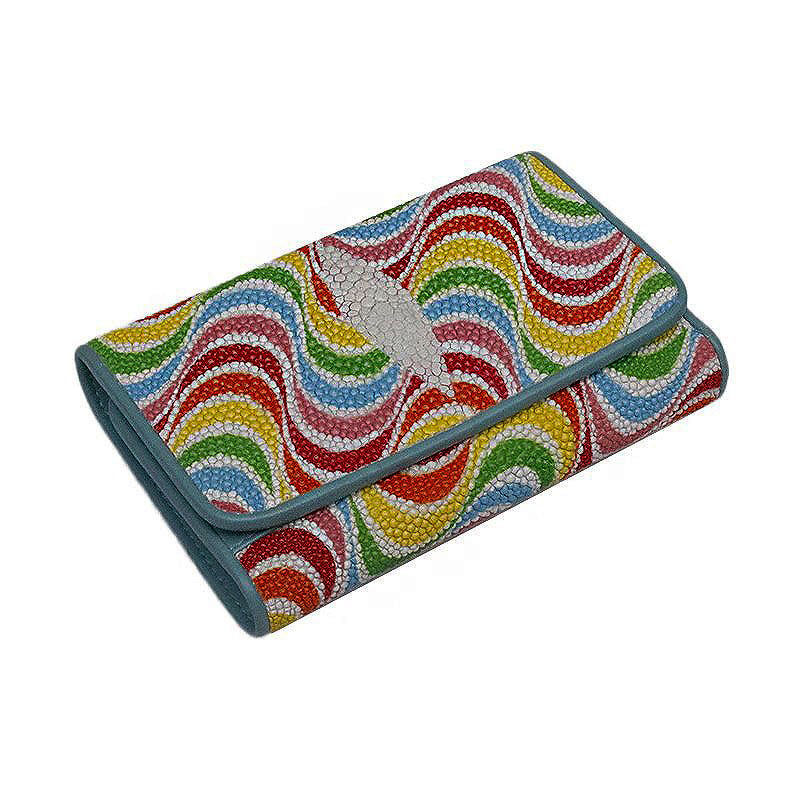 珍珠鱼皮女士手拿包气质休闲商务青年时尚百搭钱包魔鬼鱼黄貂鱼