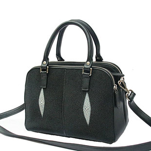 泰国进口珍珠鱼女式包时尚潮流三拉链包手提单肩包厂家直销黑色