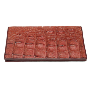 鳄鱼皮背部腹部皮料薄长款钱夹女士时尚两折敞口钱包酒红色钱包