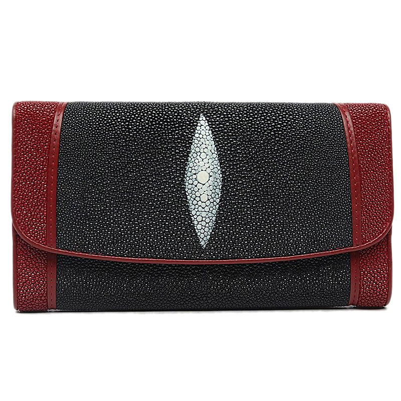 专柜正品女士长款珍珠鱼皮钱包皮夹真皮三折多卡位手包厂价直销