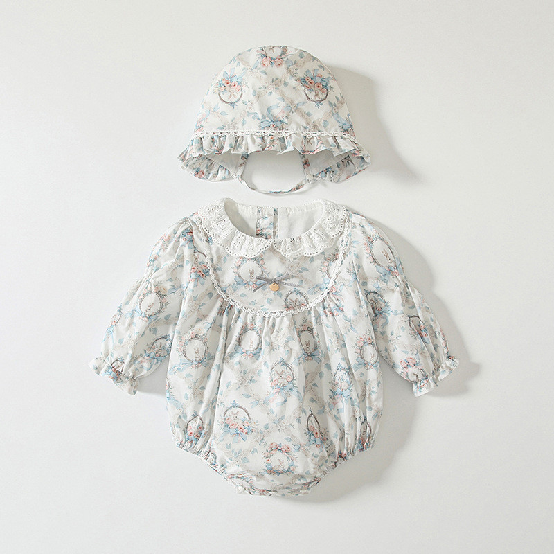 春装洋气连体衣女宝宝碎花包屁衣