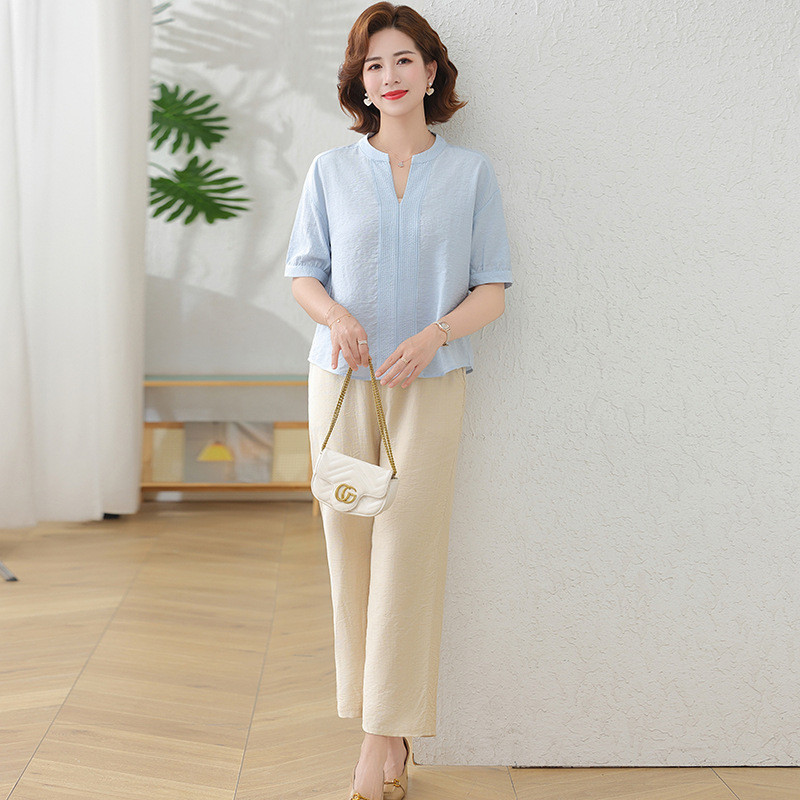 妈妈夏装新款棉麻短袖