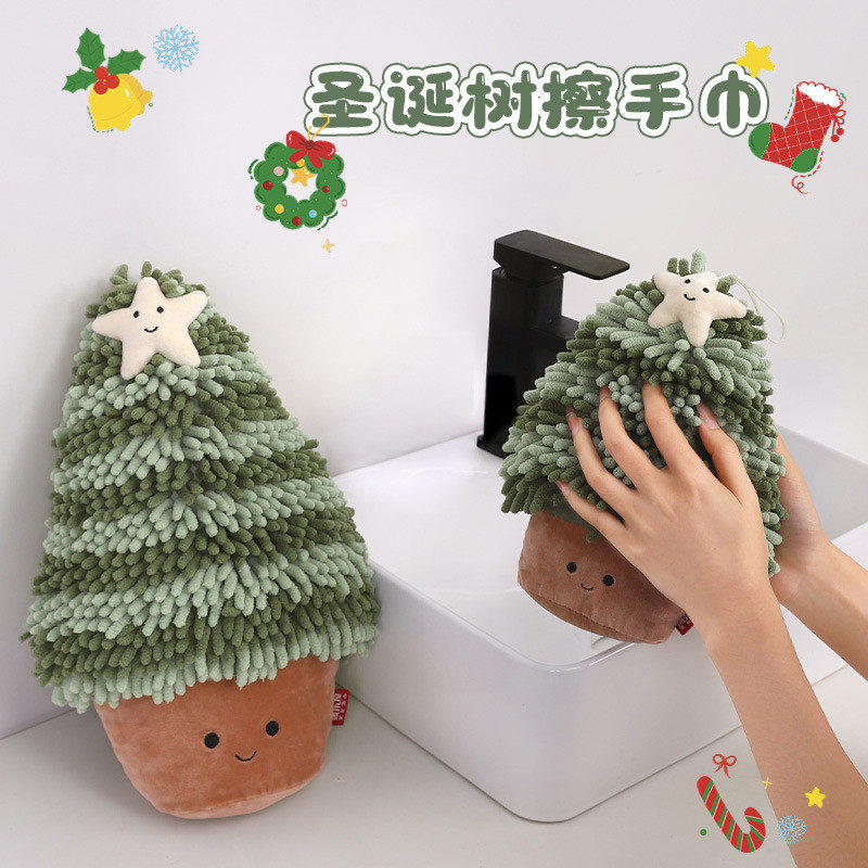 卡通圣诞树雪尼尔擦手公仔
