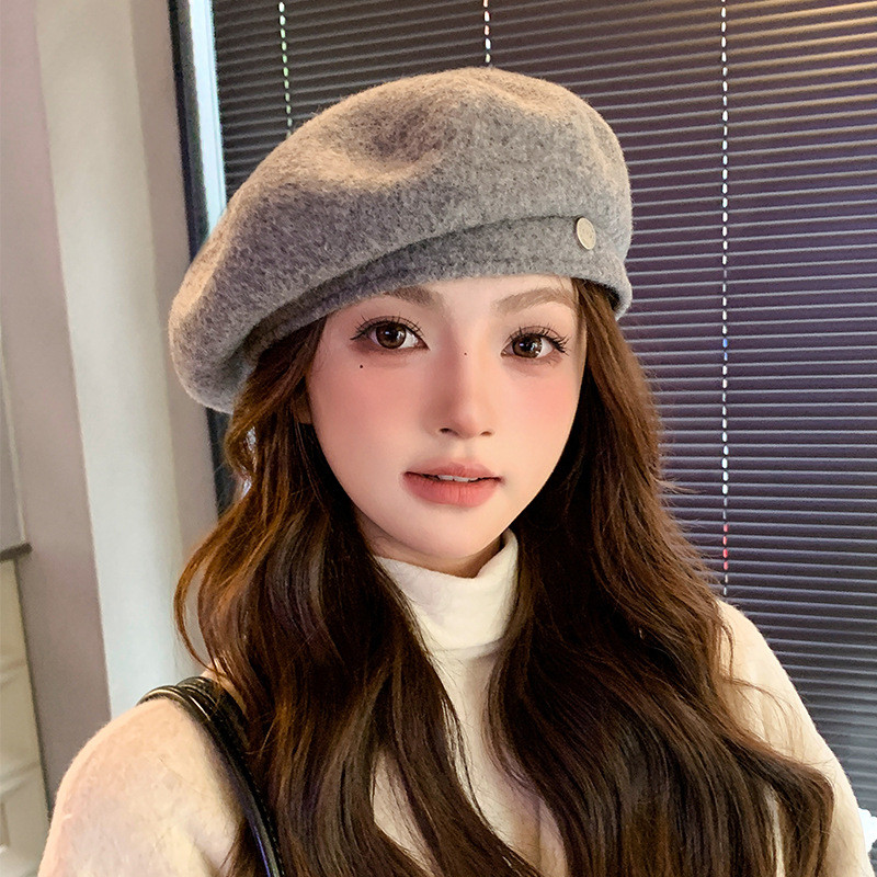 秋季显脸小优雅毛呢贝雷帽