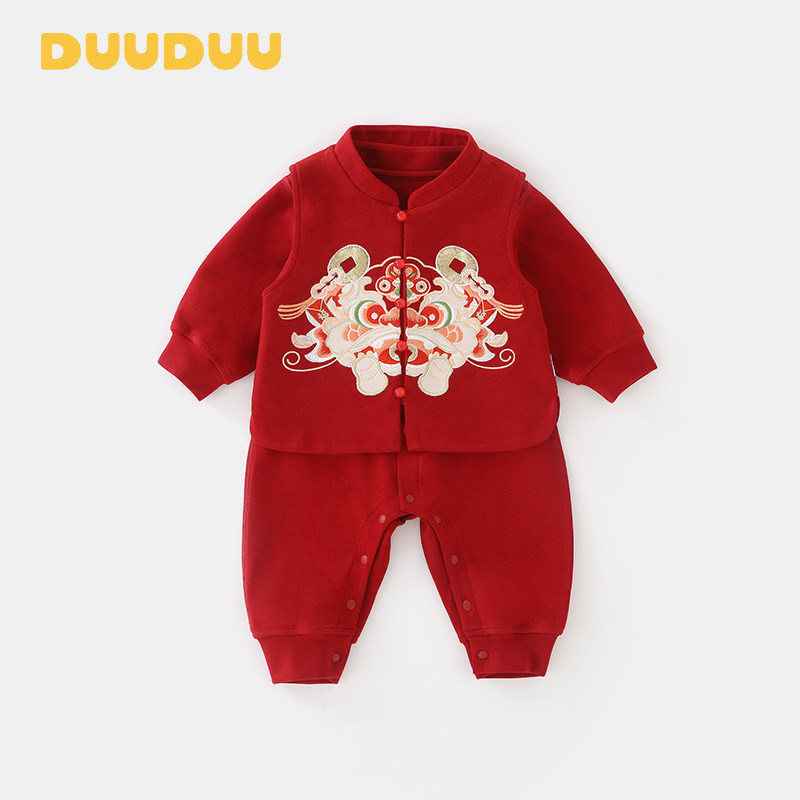 国风婴儿连体衣红色中式礼服