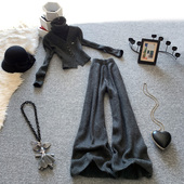 休闲时尚 两件套 毛衣显瘦阔腿裤 针织套装 女秋冬搭配一整套洋气长袖