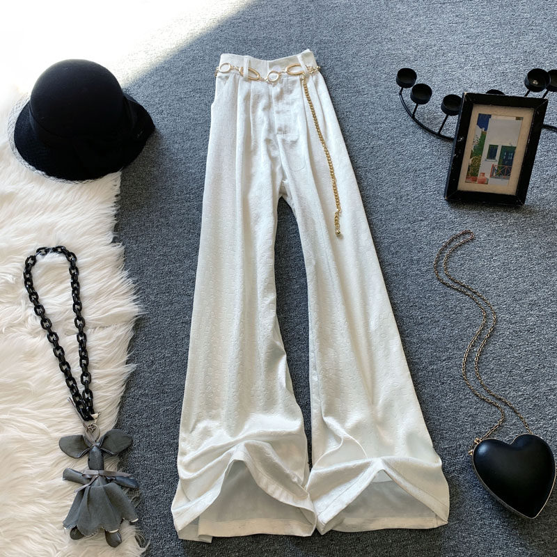 高腰垂感阔腿裤女春夏季缎面通勤白色休闲裤显瘦慵懒风宽松直筒裤