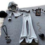 休闲运动时尚套装女春秋搭配一整套翻领短款连帽卫衣微喇裤两件套