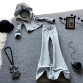 两件套 女春秋搭配一整套翻领短款 套装 连帽卫衣微喇裤 休闲运动时尚