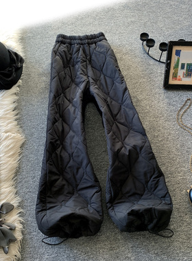 菱格压线夹棉阔腿裤女冬季加厚新款时尚宽松显瘦束脚棉裤休闲长裤