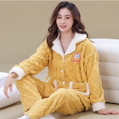 女珊瑚绒长毛法兰绒大码家居服