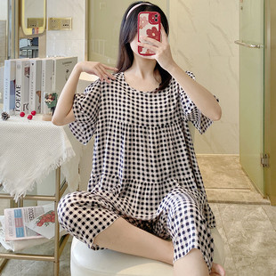 棉绸睡衣女短袖 水洗棉可爱卡通韩版 夏季 短裤 人造棉家居服 套装 大码