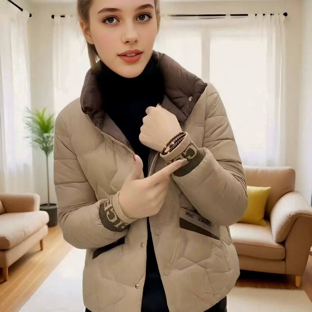 妈妈外套时尚短款立领轻薄棉袄