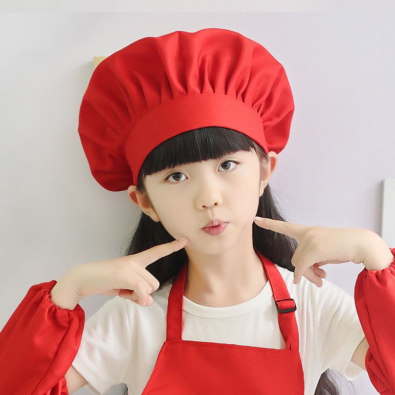 儿童纯棉厨师帽烘焙帽子白色帽子logo幼儿帽子舞台演出小孩厨师帽