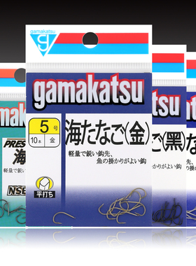 日本伽玛卡兹海夕金黑白gamakatsu锋利有倒刺鱼钩C1UT2轻细条钩易