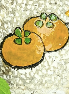 柿柿如意瓦片画。雕刻绘画，百年老瓦 挂件 茶室古朴户外墙壁装饰