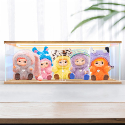 wakuku展示盒毛绒哇库库搪胶手办收纳盒labubu公仔灯光亚克力柜子