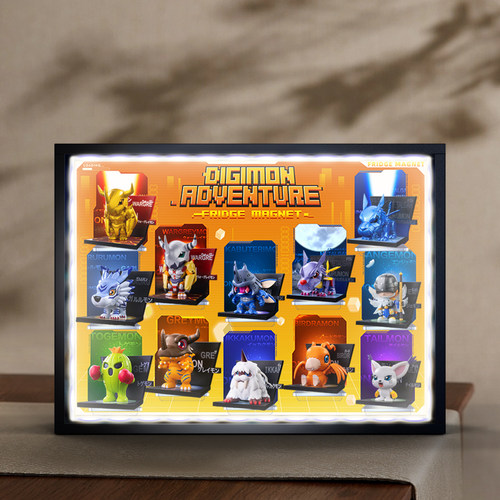 适用泡泡玛特数码宝贝冰箱贴系列手办盲盒周边收纳玩具场景展示盒