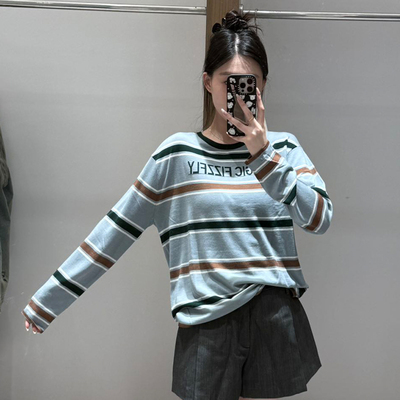 【现货】FIZZFLY | 25设计师品牌新款 25秋季咖绿彩条圆领毛衣