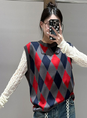 【现货】FIZZFLY | 25设计师品牌新款 25秋季菱形格阔版针织背心